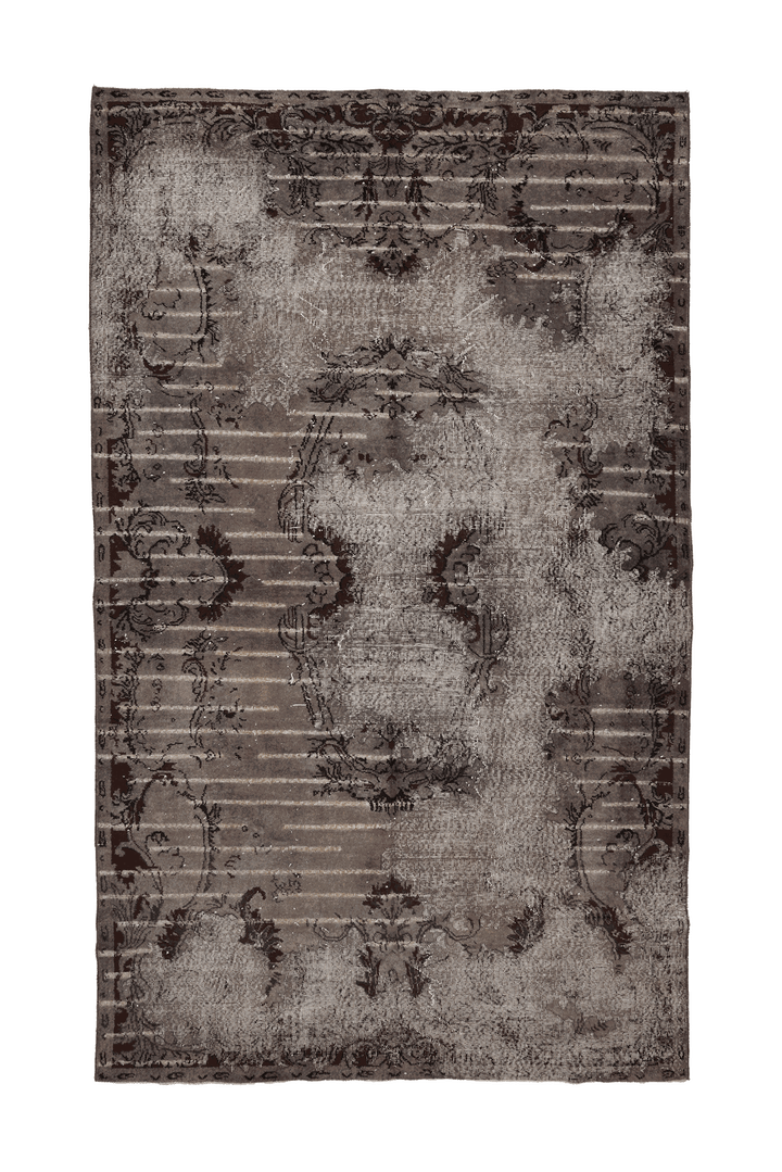 Vintage Isparta Turkish Area Rug 6x11 ft — Gray & Brown Floral