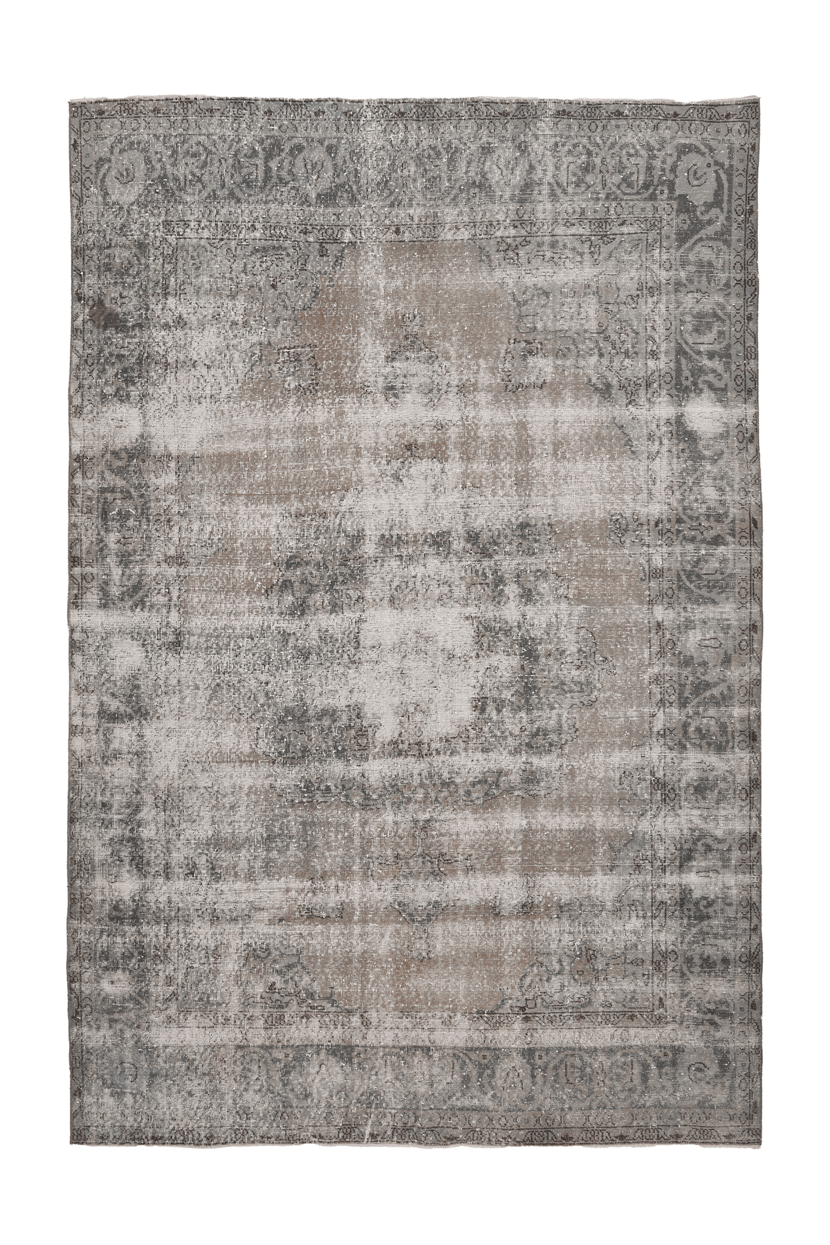 Vintage Isparta Turkish Area Rug 7x10 ft — Gray & Beige Floral