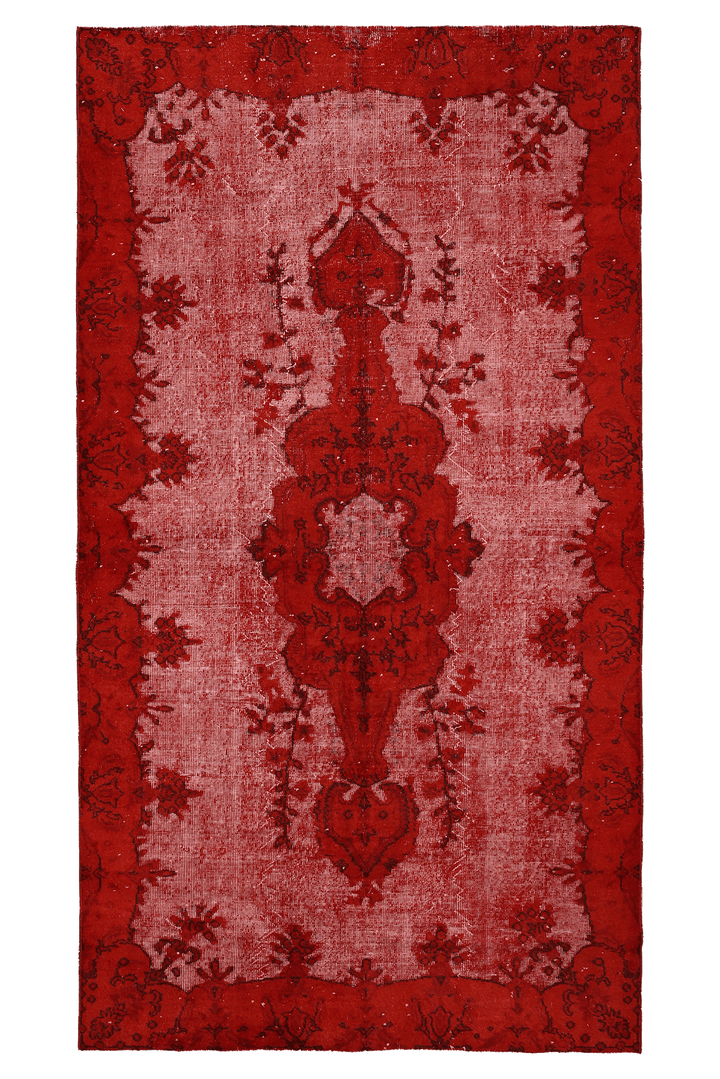 Vintage Isparta Turkish Area Rug 5x9 ft — Red & Pink Floral
