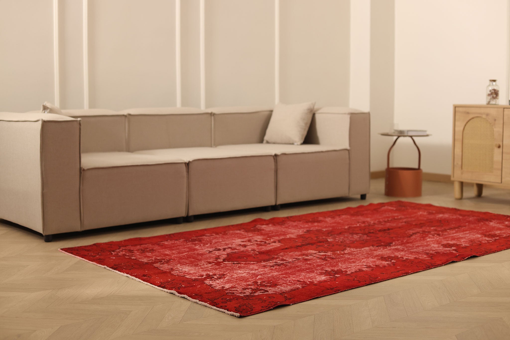 Vintage Isparta Turkish Area Rug 5x9 ft — Red & Pink Floral