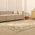 Vintage Isparta Turkish Area Rug 7x10 ft — Beige & Brown Floral