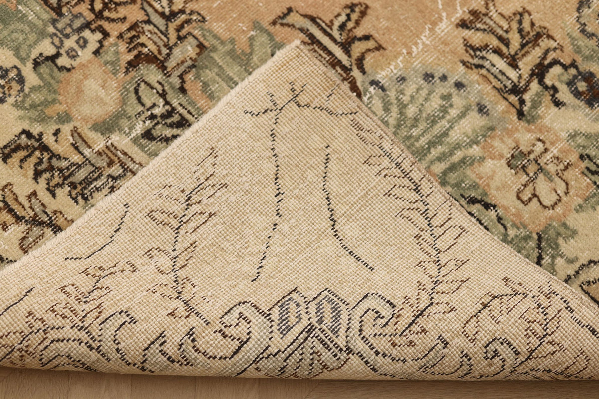 Vintage Isparta Turkish Area Rug 7x10 ft — Beige & Brown Floral