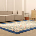 Vintage Isparta Turkish Area Rug 7x10 ft — Beige & Blue Floral