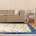 Vintage Isparta Turkish Area Rug 7x10 ft — Beige & Blue Floral