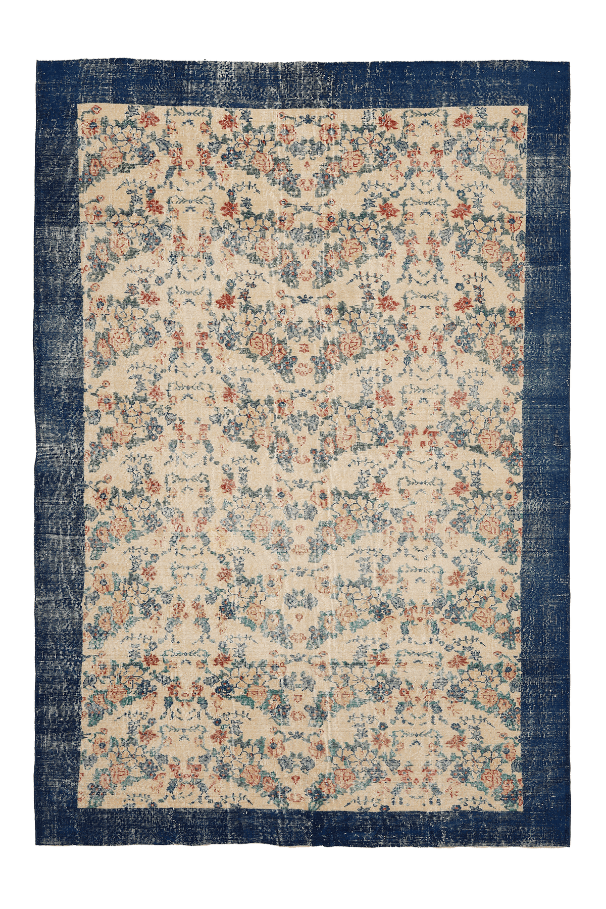 Vintage Isparta Turkish Area Rug 7x10 ft — Beige & Blue Floral