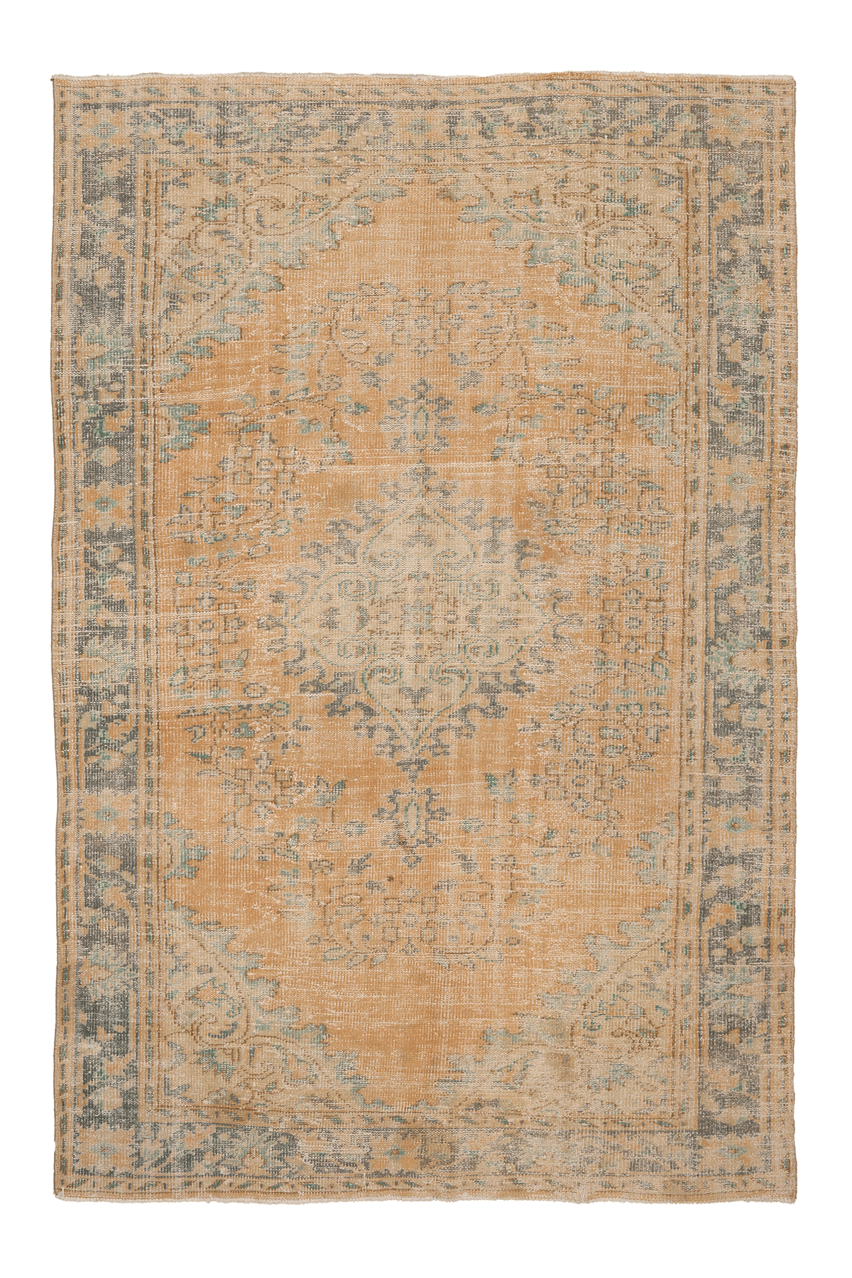 Vintage Manisa Turkish Area Rug 5x8 ft — Orange & Green Floral