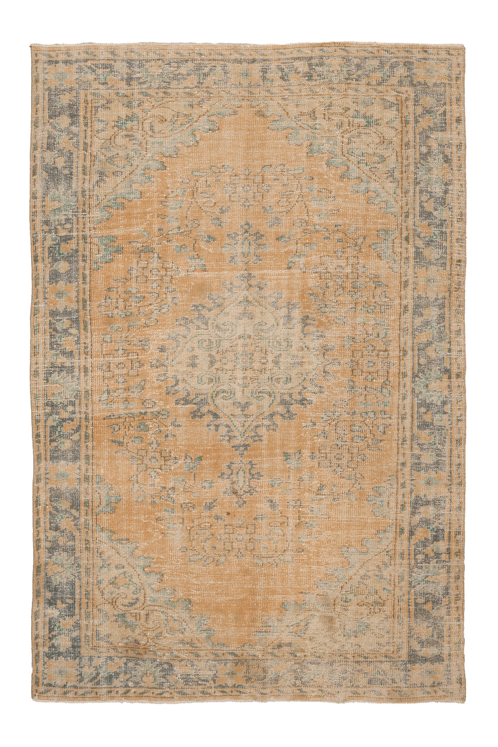 Vintage Manisa Turkish Area Rug 5x8 ft — Orange & Green Floral