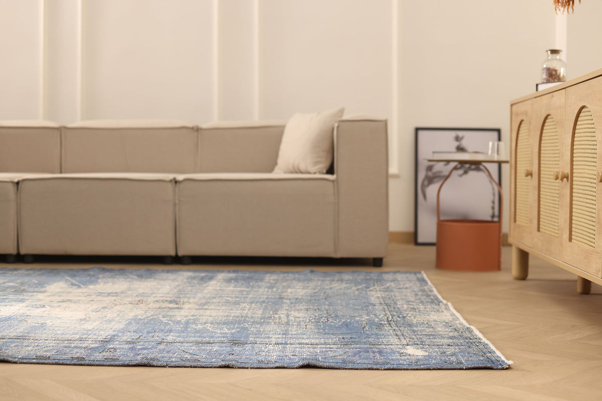 Vintage Isparta Turkish Area Rug 6x10 ft — Blue & Gray Overdyed