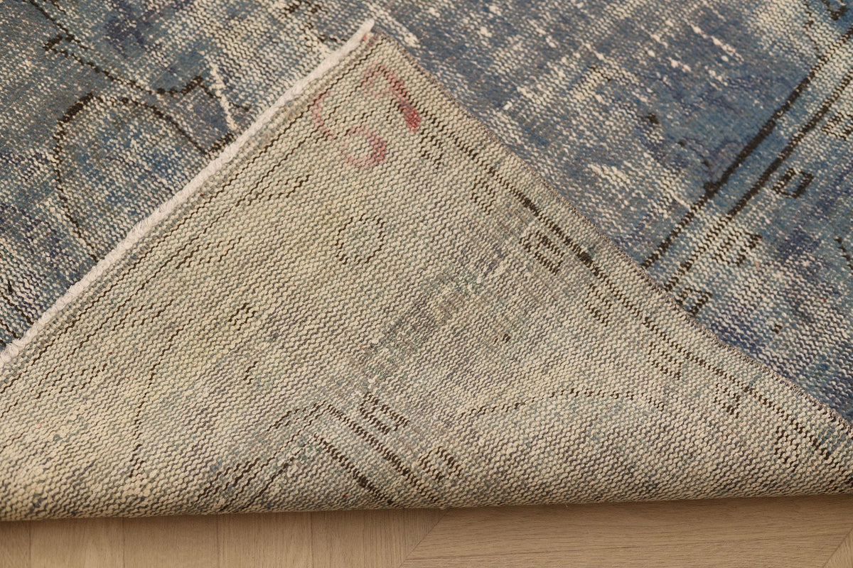 Vintage Isparta Turkish Area Rug 6x10 ft — Blue & Gray Overdyed