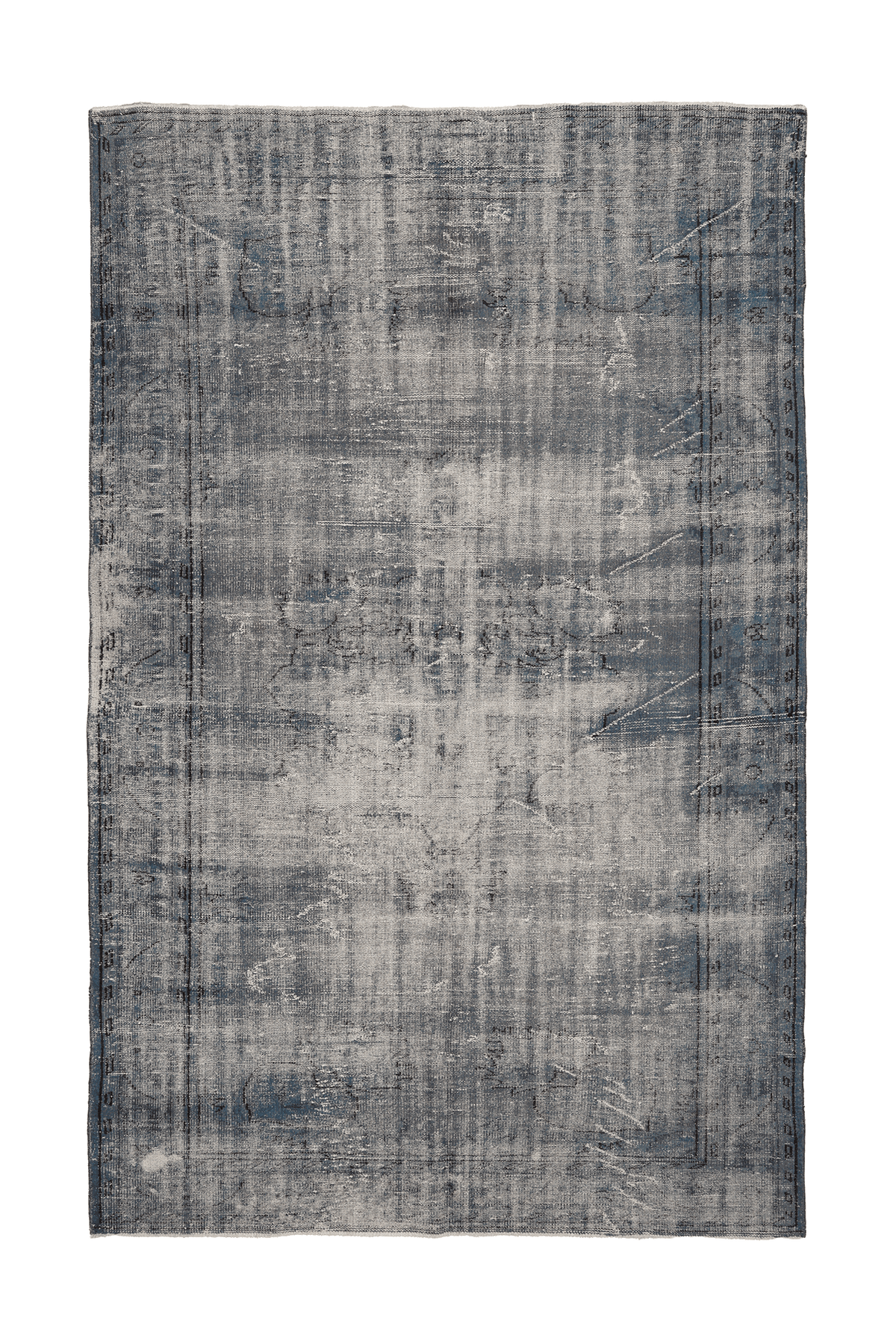 Vintage Isparta Turkish Area Rug 6x10 ft — Blue & Gray Overdyed