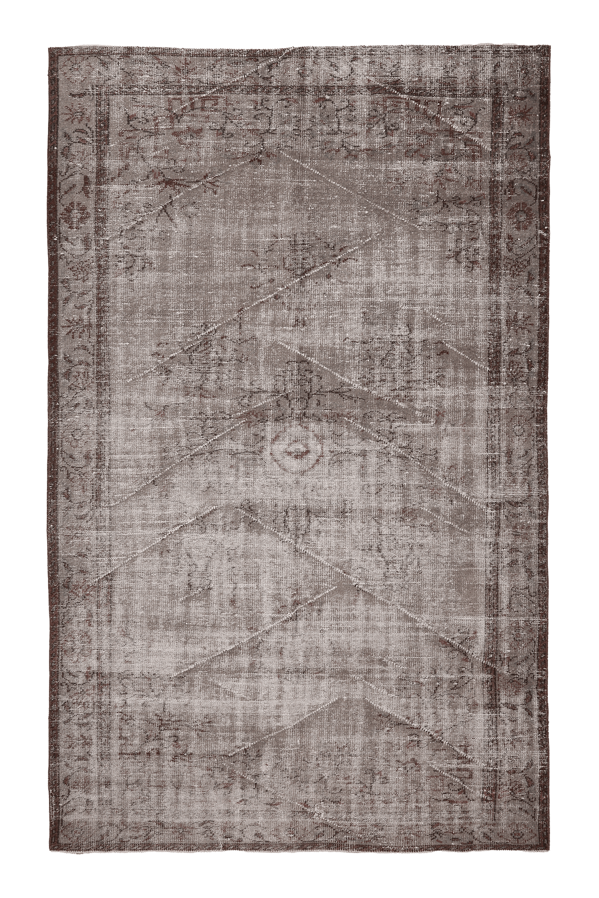 Vintage Isparta Turkish Area Rug 7x10 ft — Gray & Beige Floral