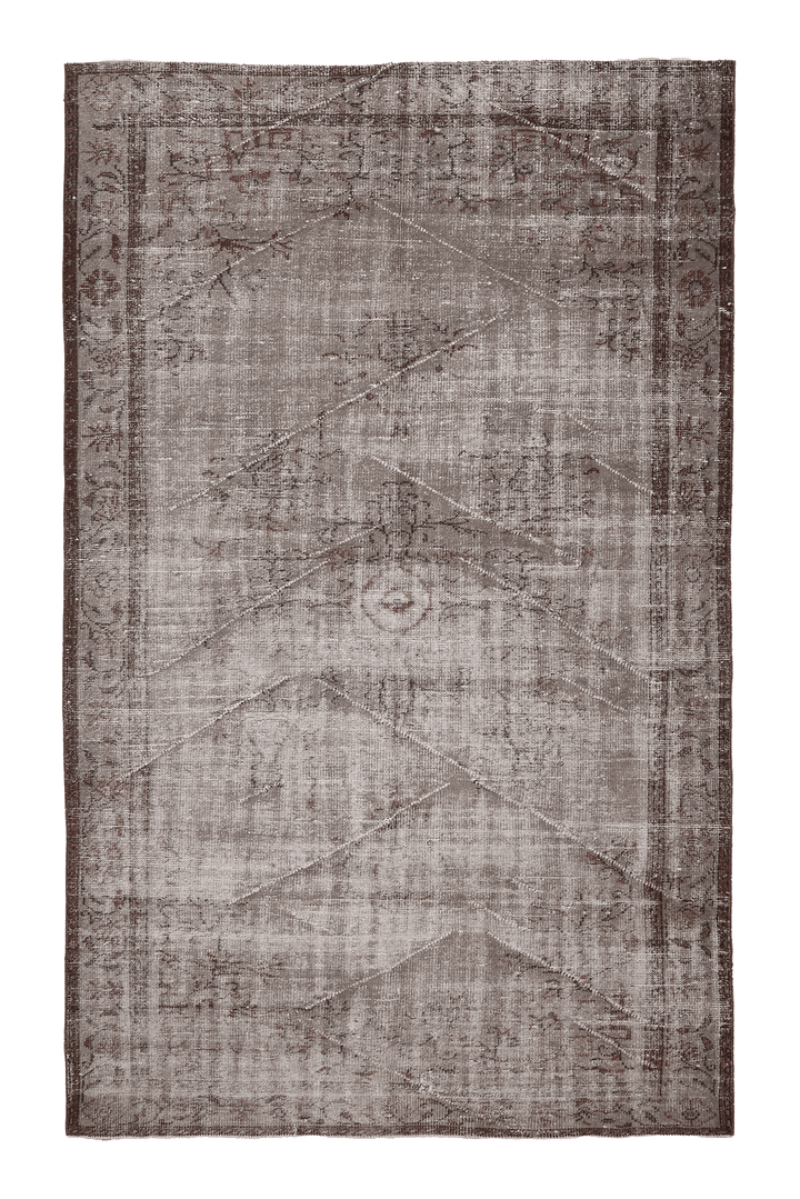 Vintage Isparta Turkish Area Rug 7x10 ft — Gray & Beige Floral