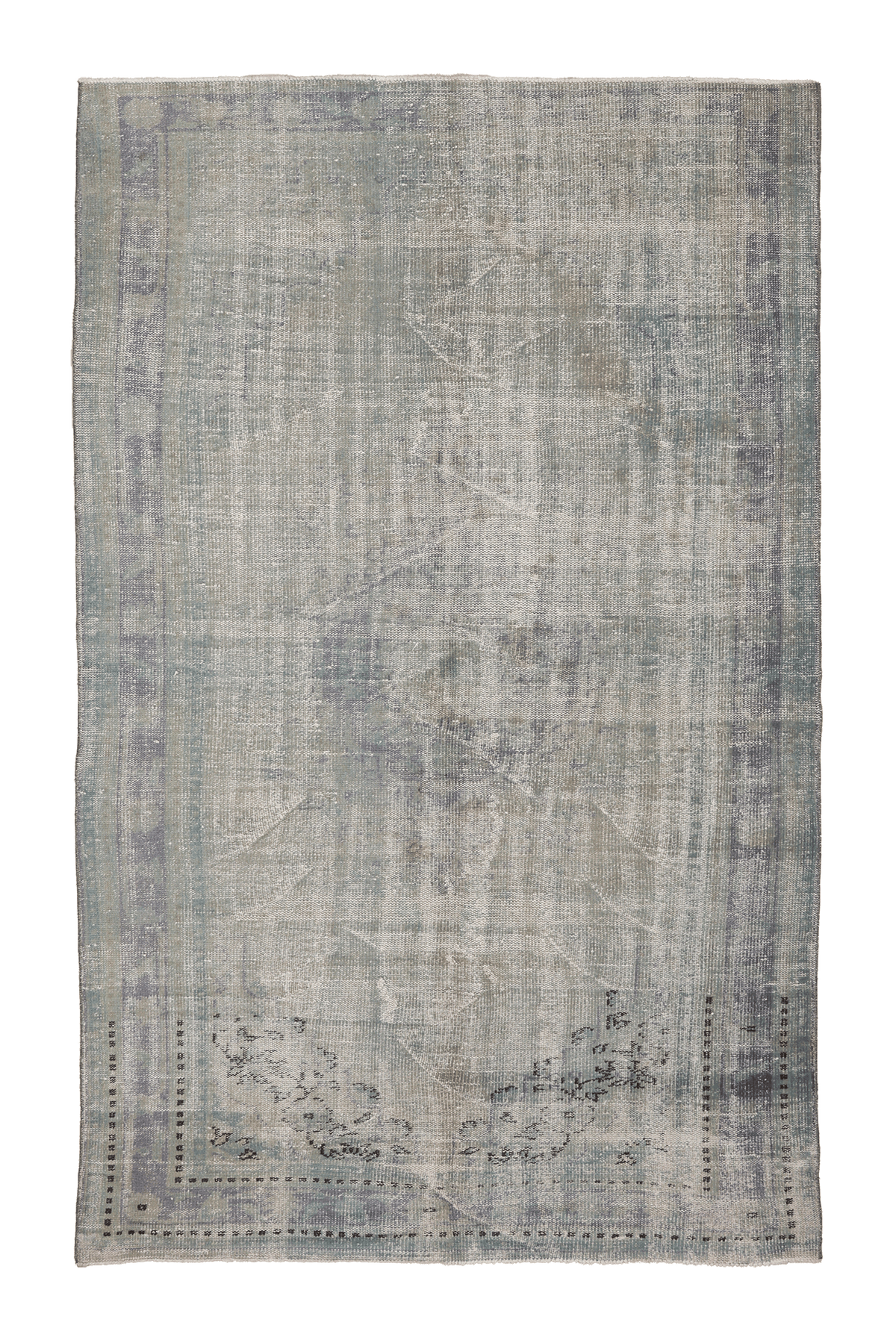 Vintage Manisa Turkish Area Rug 5x8 ft — Gray & Blue Distressed