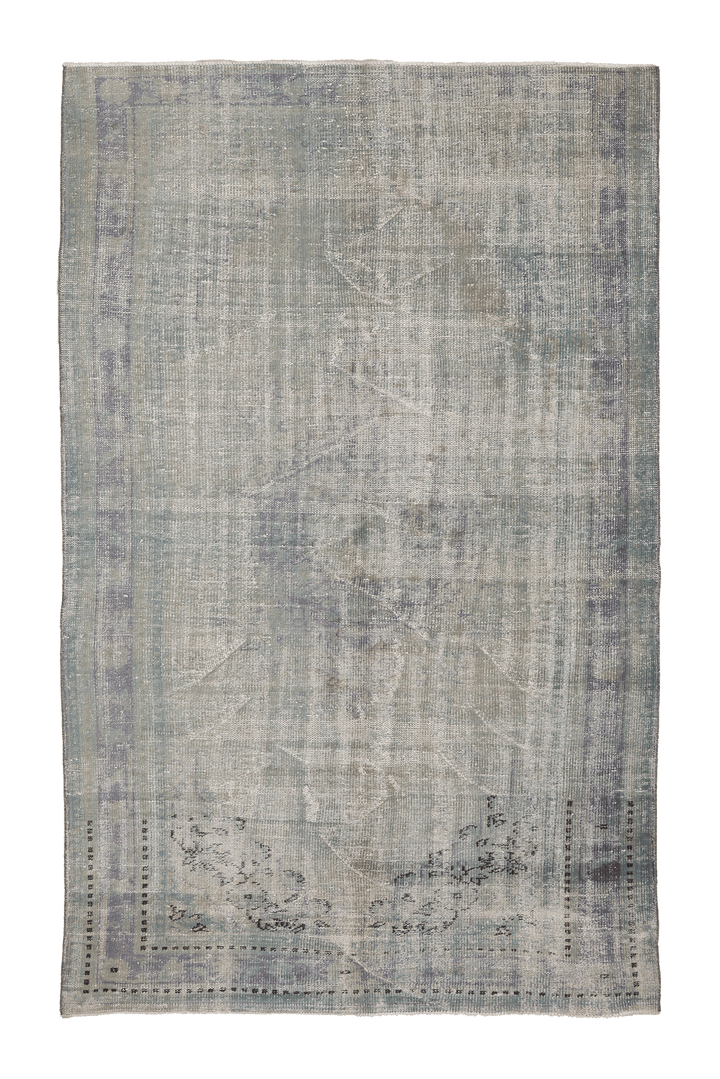 Vintage Manisa Turkish Area Rug 5x8 ft — Gray & Blue Distressed