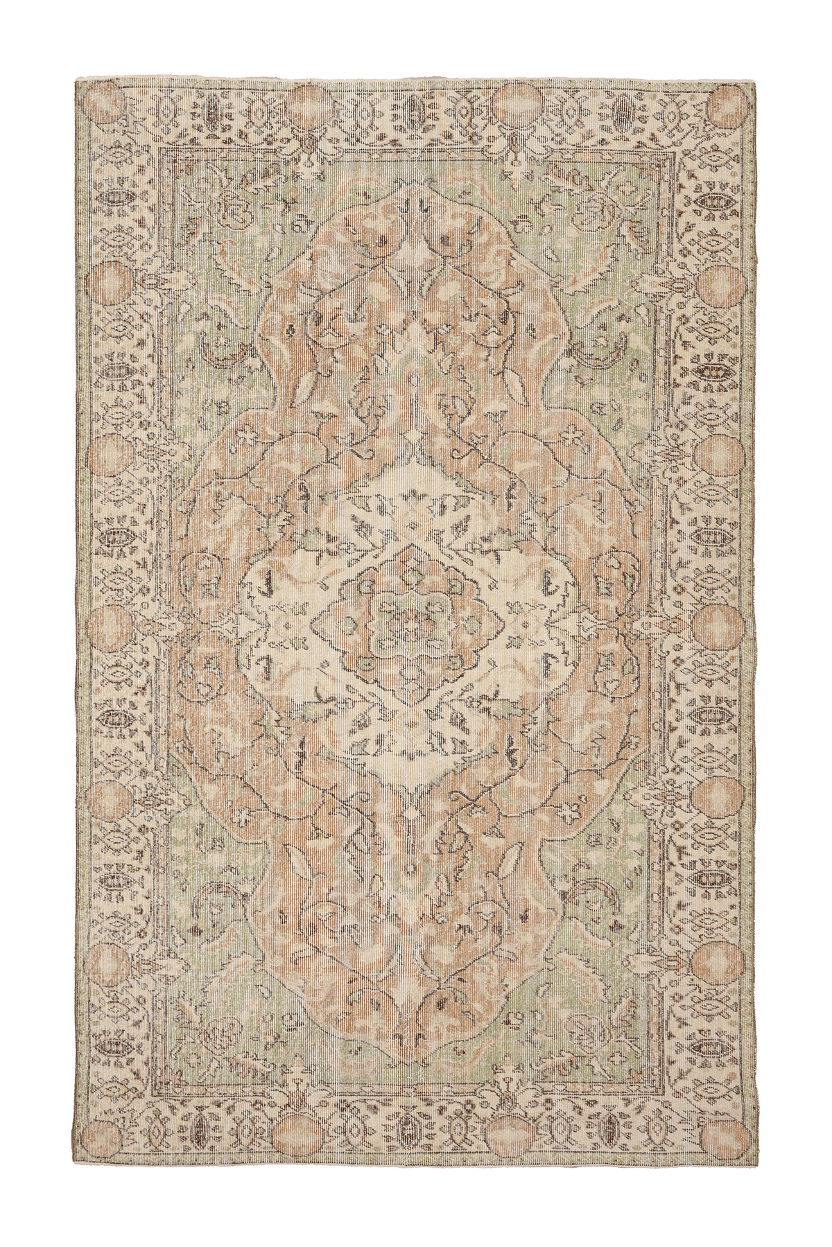 Vintage Isparta Turkish Area Rug 5x9 ft — Beige & Brown Floral (No. 37136)