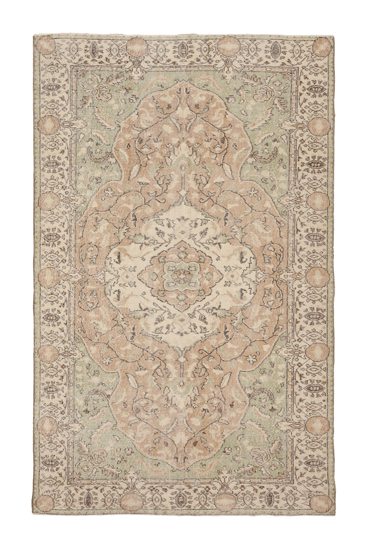 Vintage Isparta Turkish Area Rug 5x9 ft — Beige & Brown Floral (No. 37136)
