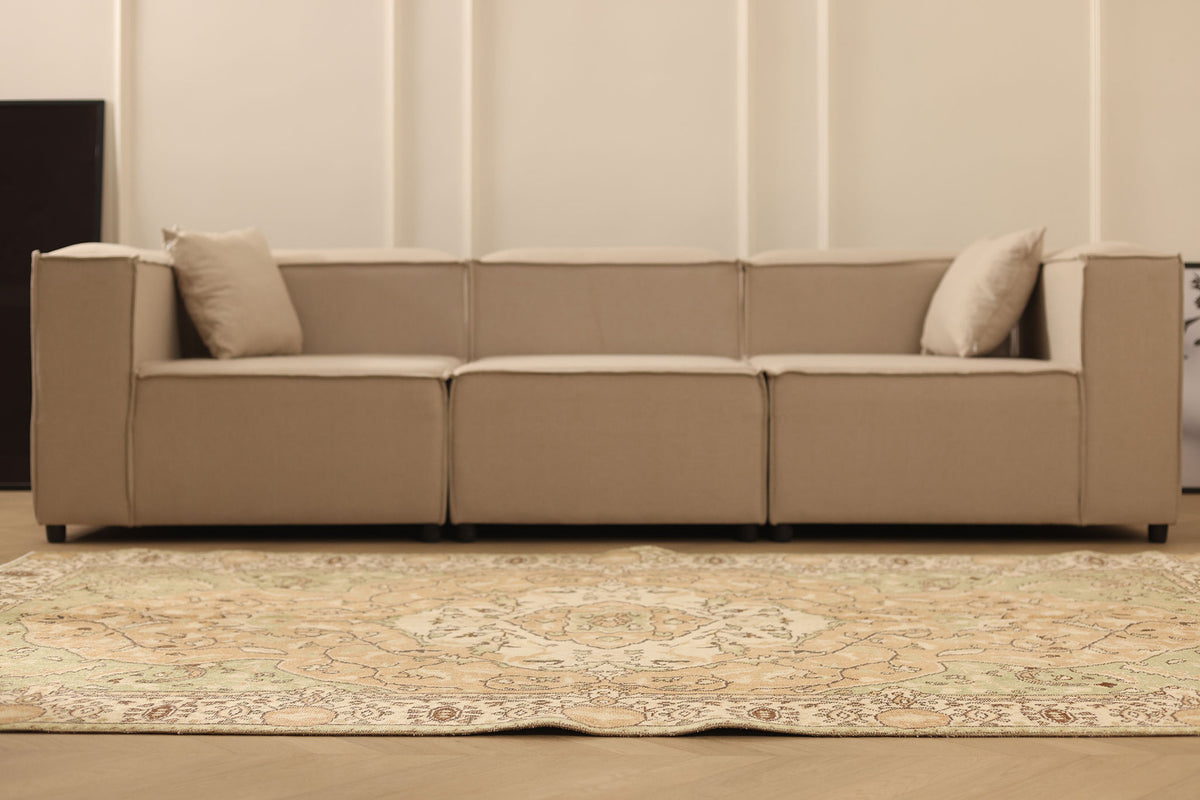 Vintage Isparta Turkish Area Rug 5x9 ft — Beige & Brown Floral (No. 37136)