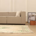 Vintage Isparta Turkish Area Rug 6x9 ft — Beige & Green Floral
