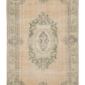Vintage Isparta Turkish Area Rug 6x9 ft — Beige & Green Floral