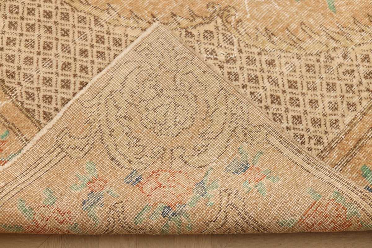 Vintage Isparta Turkish Area Rug 7x10 ft — Beige & Brown Floral