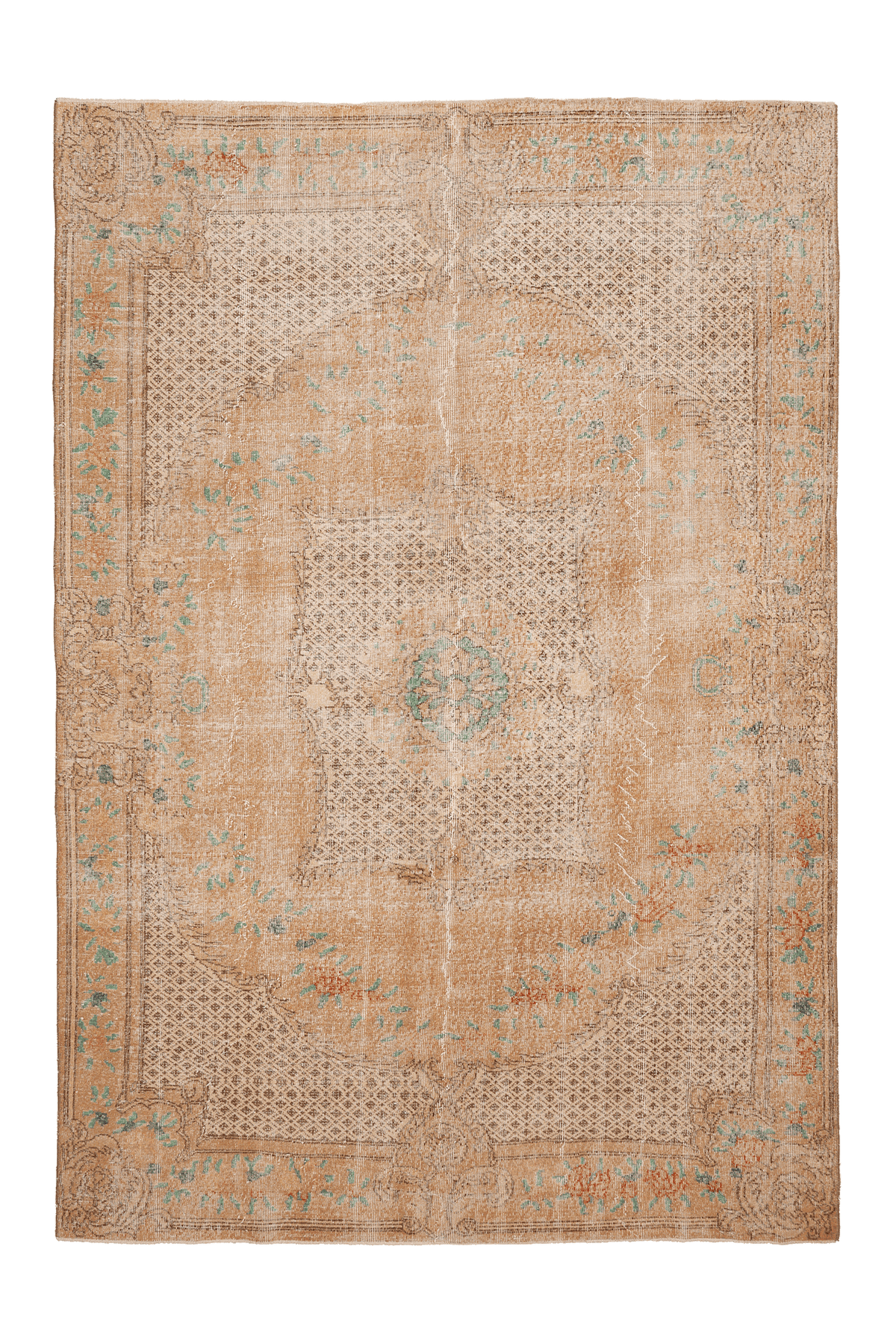 Vintage Isparta Turkish Area Rug 7x10 ft — Beige & Brown Floral