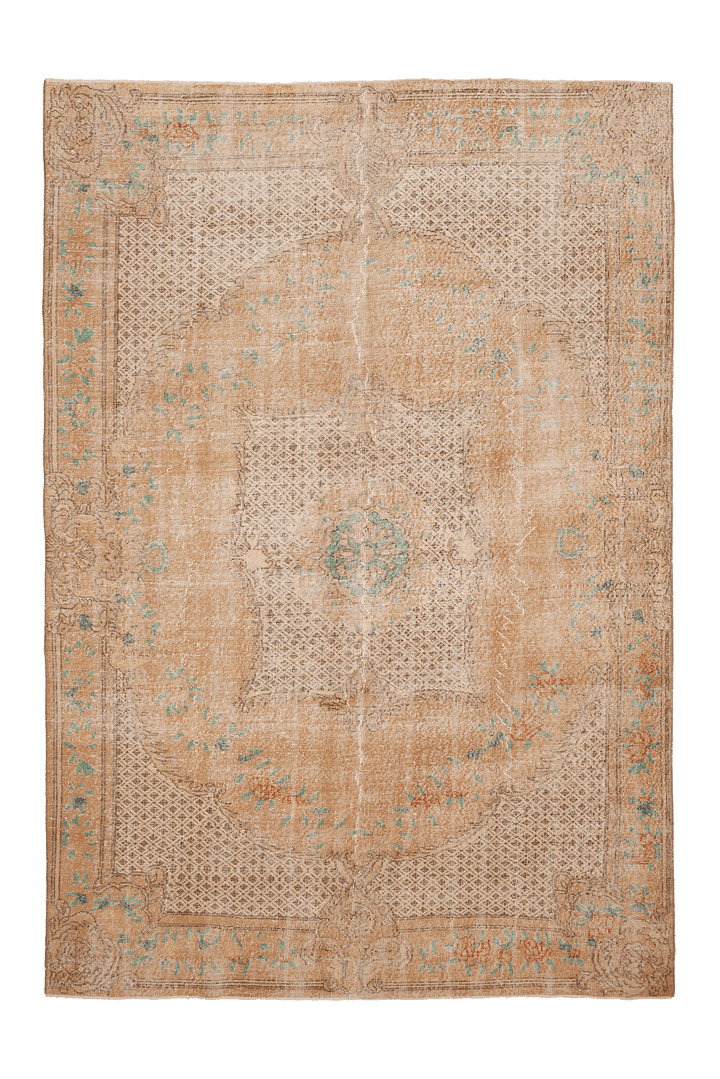 Vintage Isparta Turkish Area Rug 7x10 ft — Beige & Brown Floral