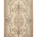 Vintage Isparta Turkish Area Rug 4x8 ft — Beige & Brown Floral