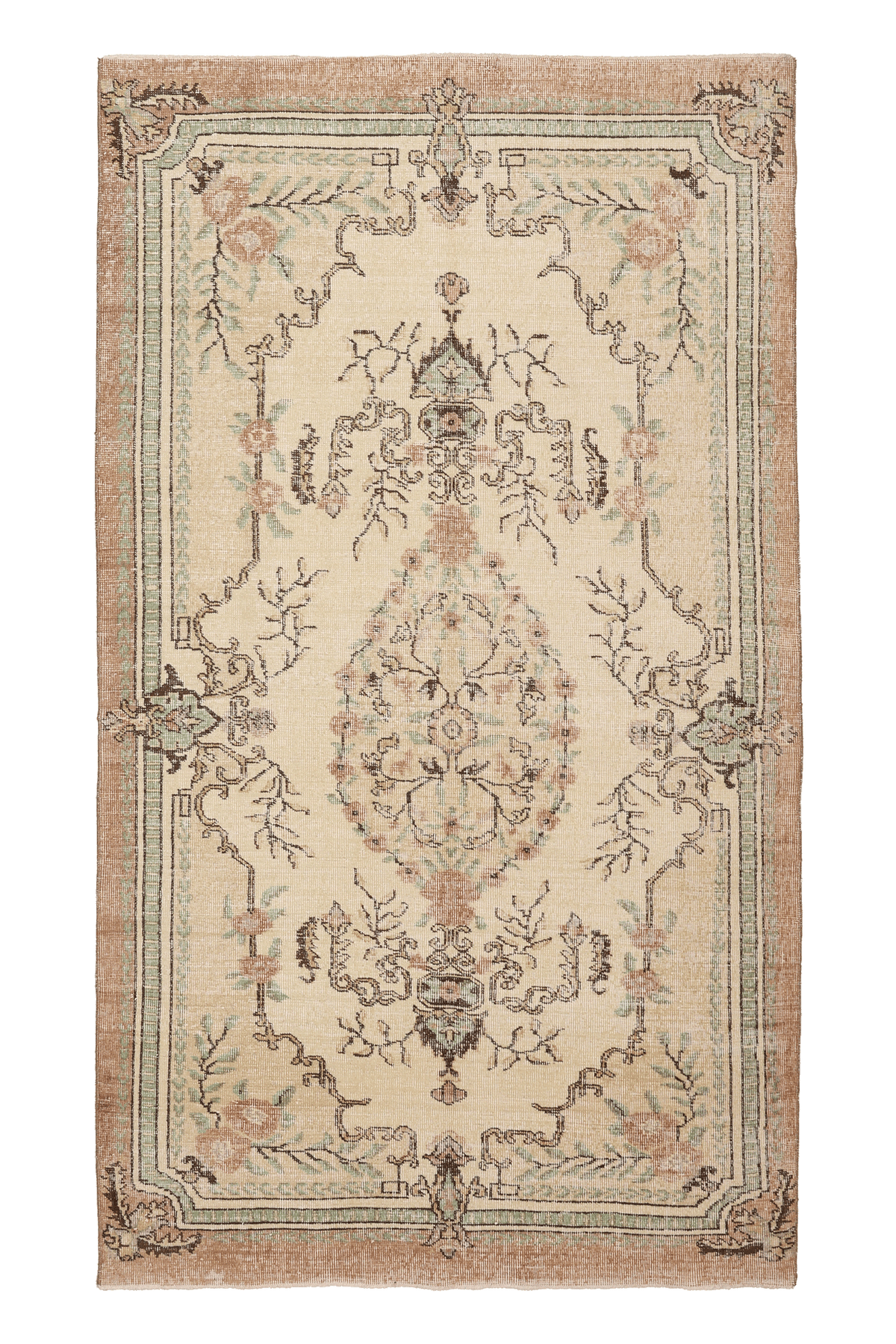 Vintage Isparta Turkish Area Rug 4x8 ft — Beige & Brown Floral