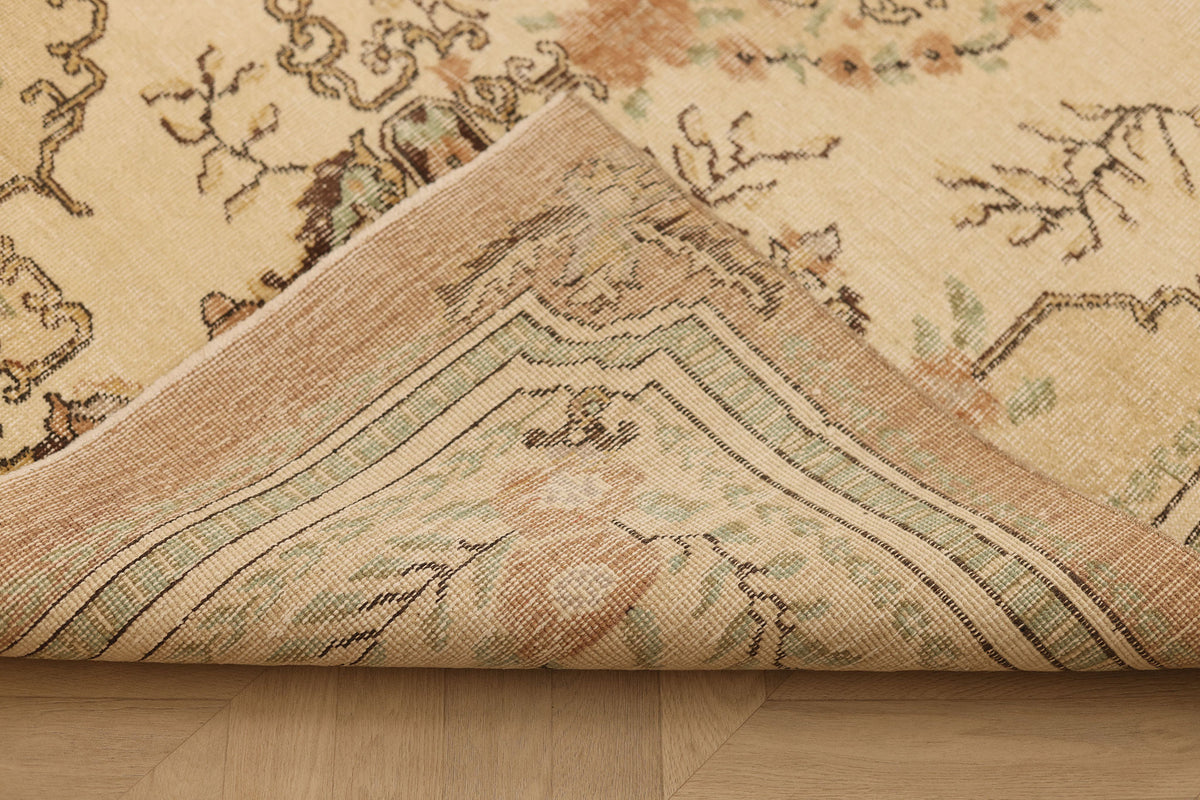 Vintage Isparta Turkish Area Rug 4x8 ft — Beige & Brown Floral