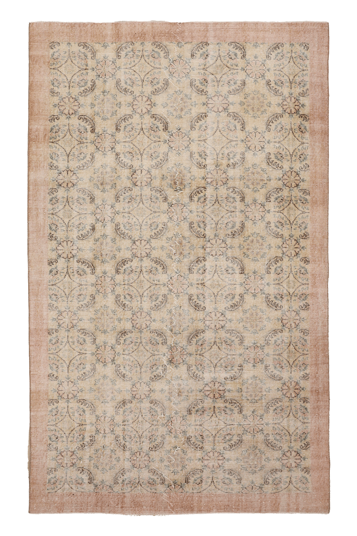 Vintage Isparta Turkish Area Rug 5x9 ft — Beige & Pink Floral