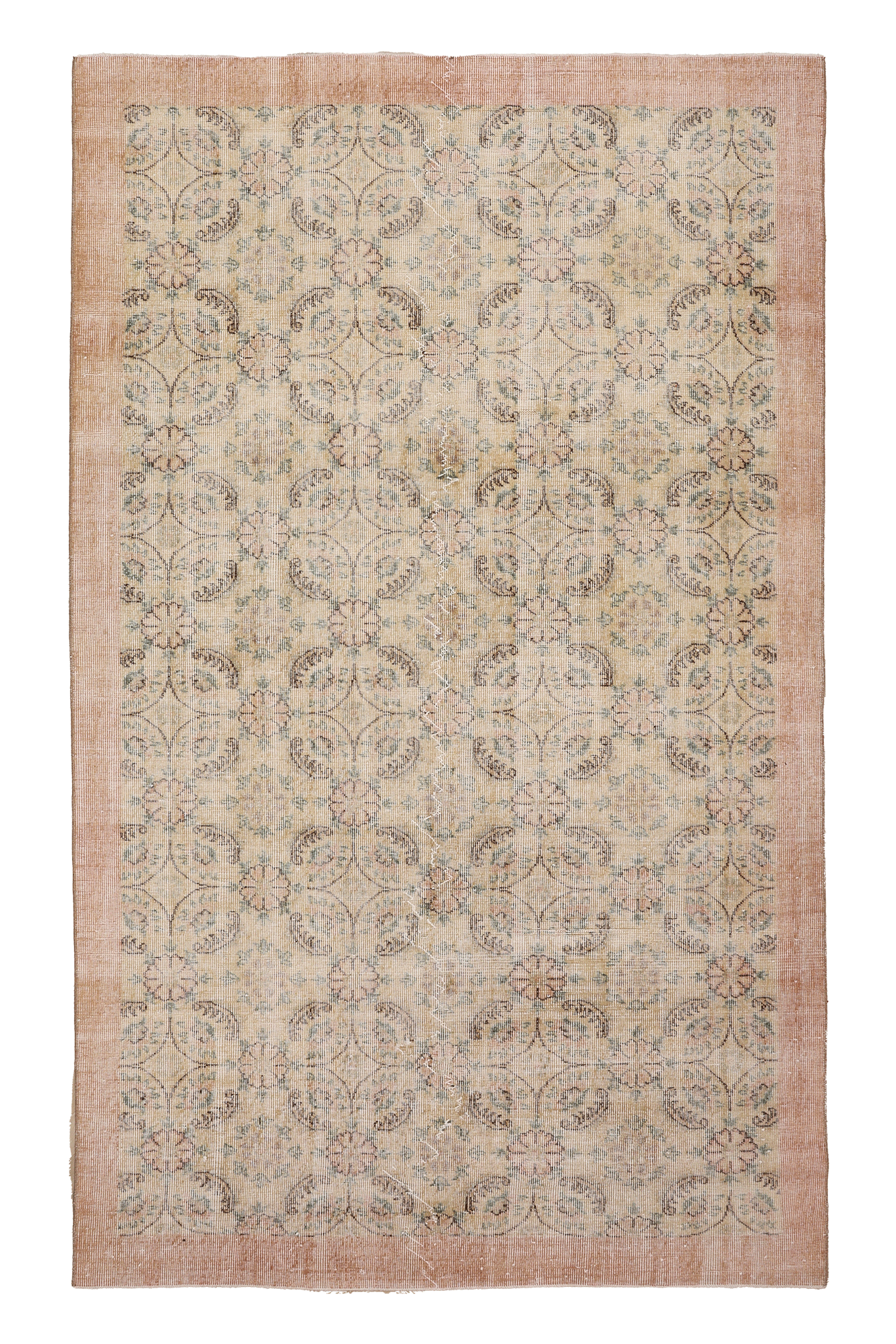 Vintage Isparta Turkish Area Rug 5x9 ft — Beige & Pink Floral
