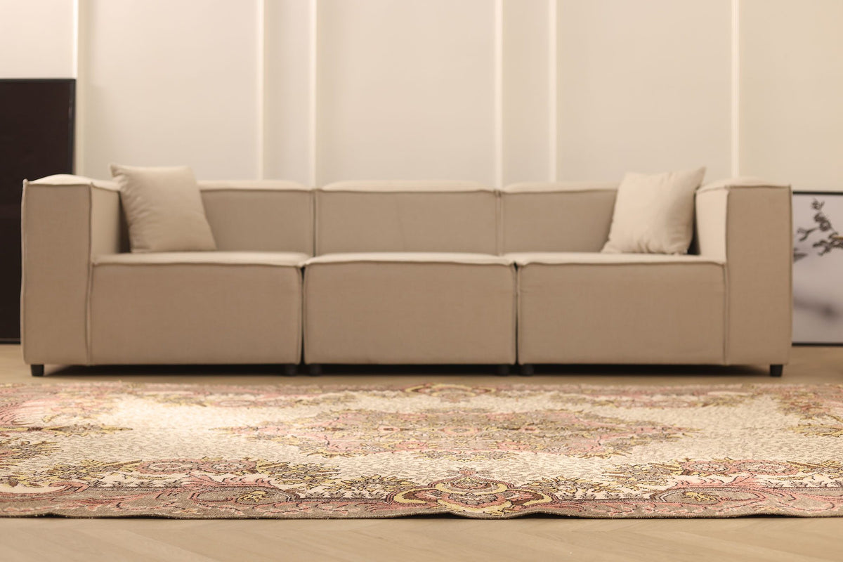 Vintage Isparta Turkish Area Rug 6x10 ft — Beige & Brown Floral