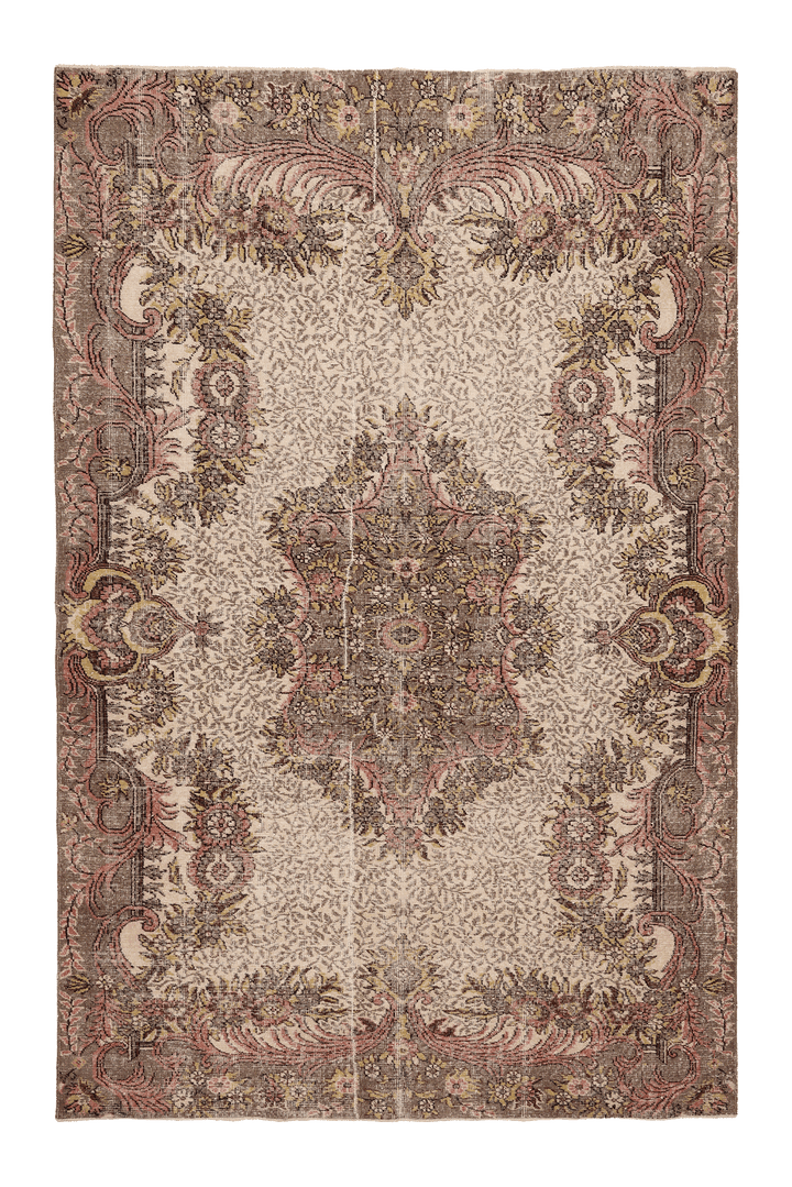 Vintage Isparta Turkish Area Rug 6x10 ft — Beige & Brown Floral
