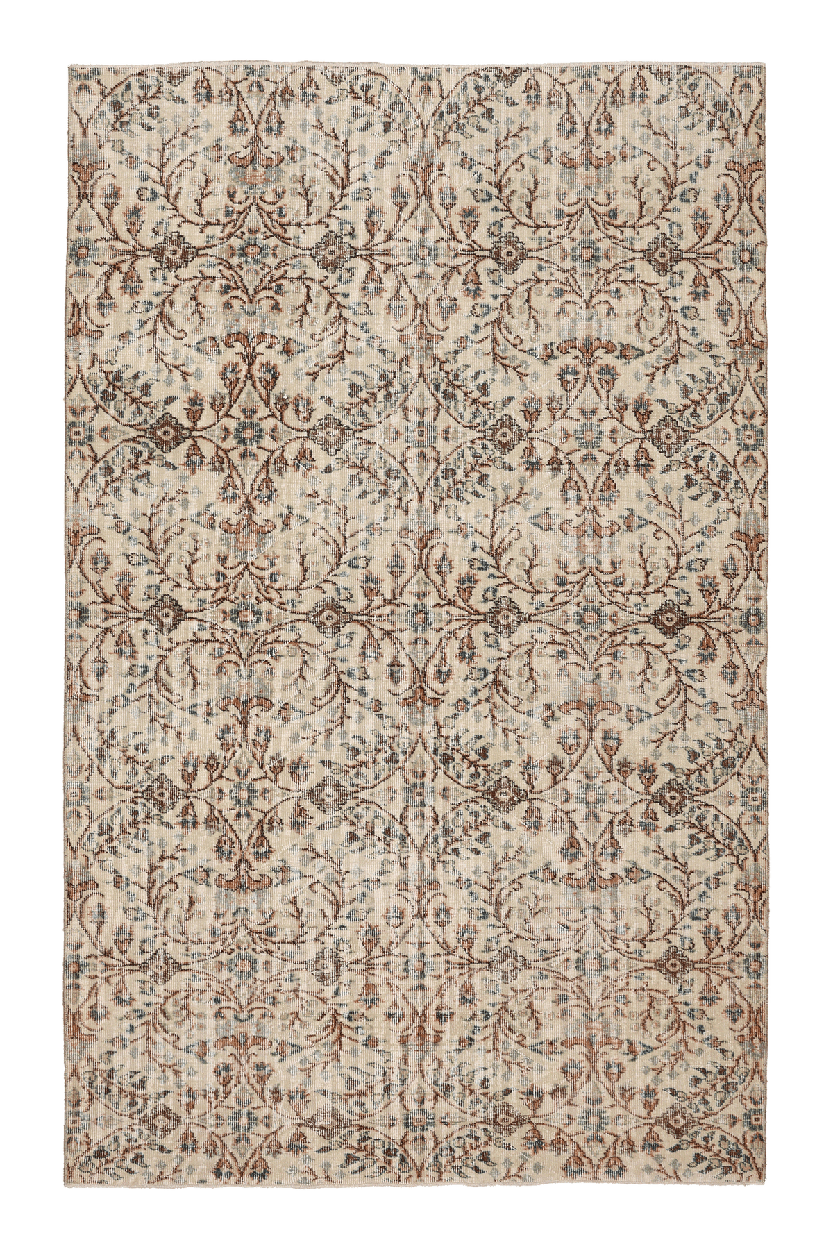 Vintage Isparta Turkish Area Rug 5x8 ft — Beige & Brown Floral (No. 37145)