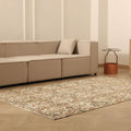 Vintage Isparta Turkish Area Rug 5x8 ft — Beige & Brown Floral (No. 37145)