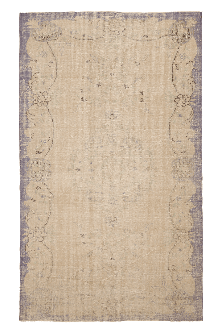 Vintage Manisa Turkish Area Rug 6x10 ft — Beige & Blue Floral