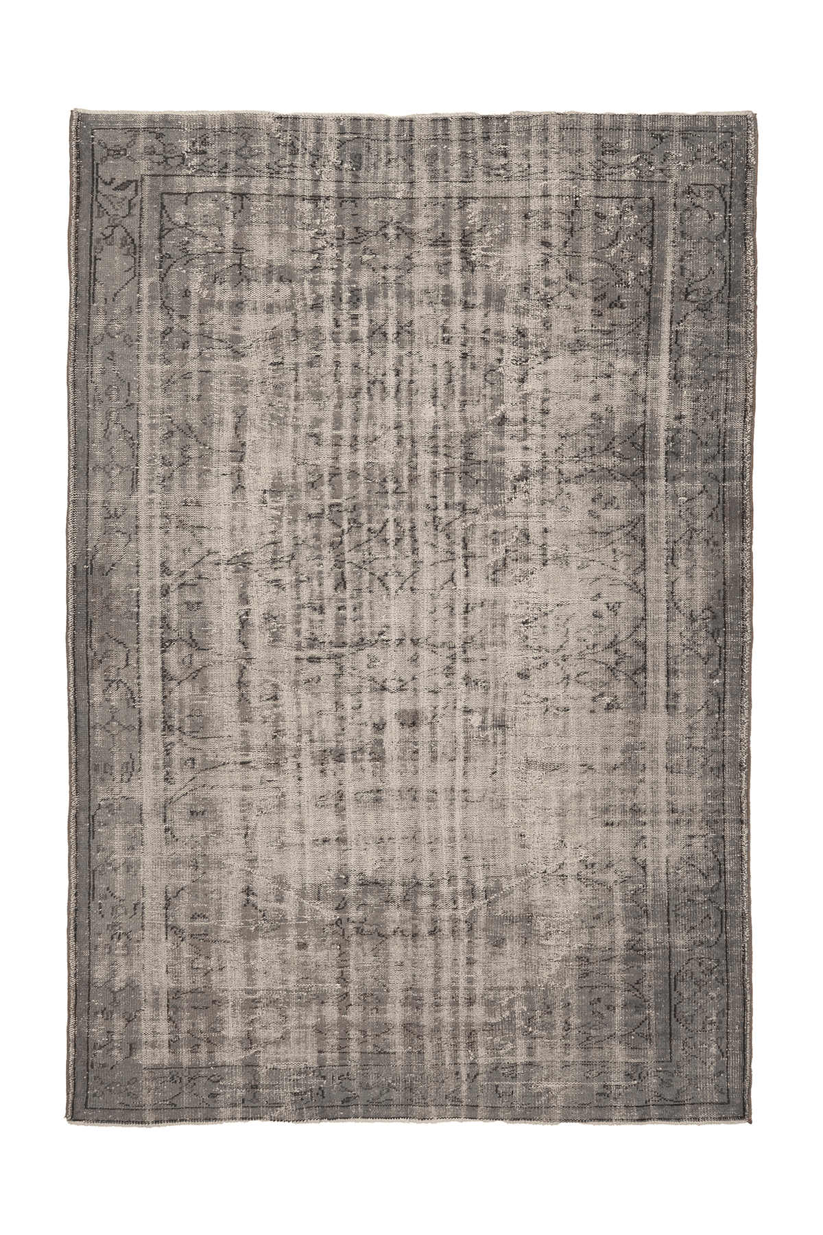 Vintage Manisa Turkish Area Rug 6x9 ft — Gray & Beige Floral