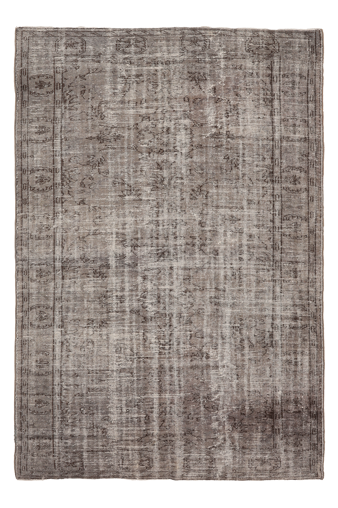 Vintage Manisa Turkish Area Rug 5x8 ft — Gray & Brown Distressed