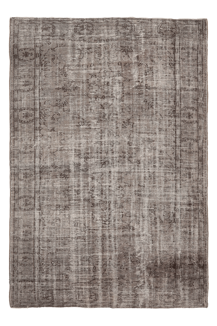 Vintage Manisa Turkish Area Rug 5x8 ft — Gray & Brown Distressed