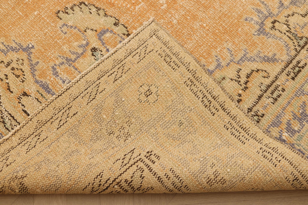 Vintage Manisa Turkish Area Rug 6x10 ft — Orange & Blue Floral