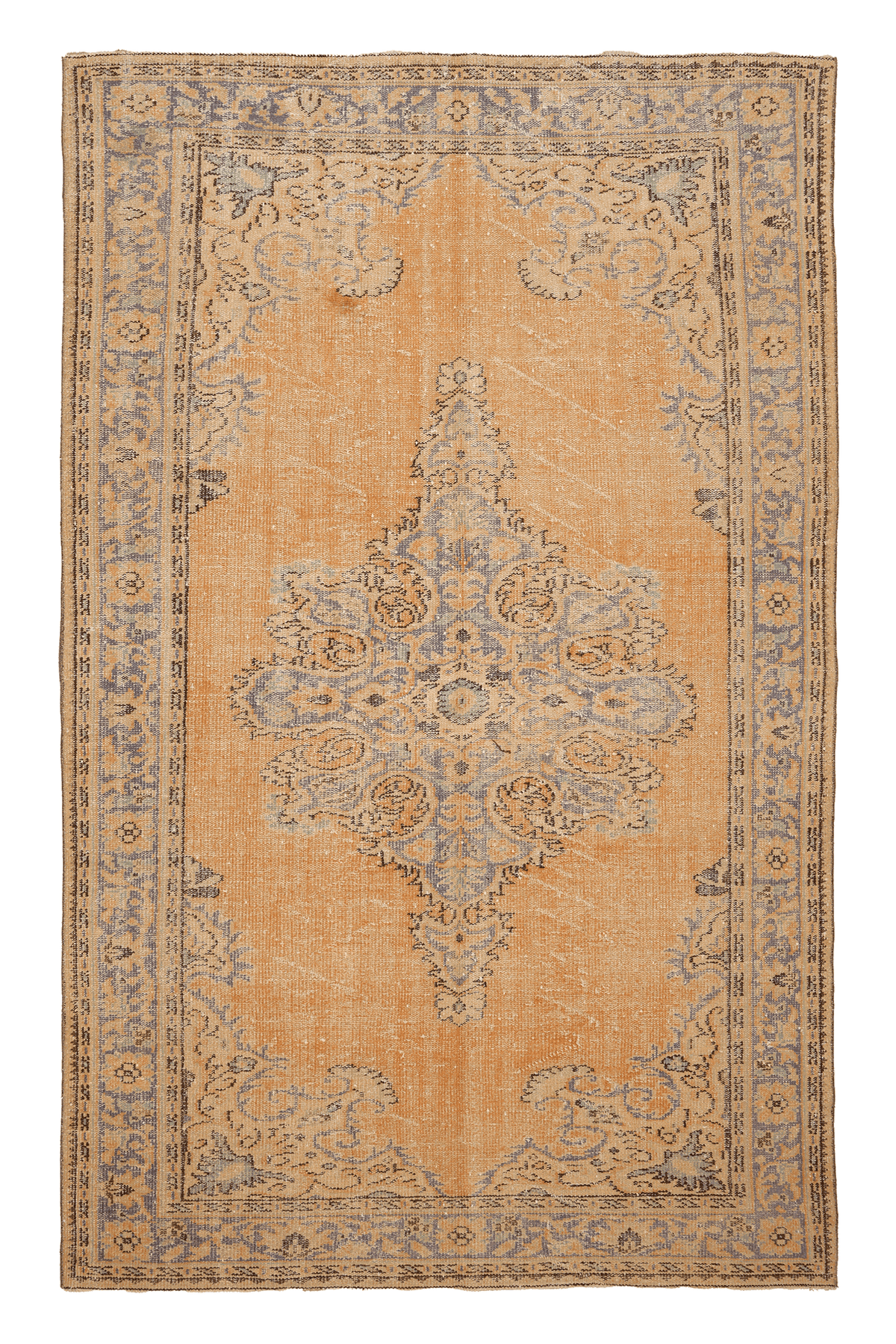 Vintage Manisa Turkish Area Rug 6x10 ft — Orange & Blue Floral