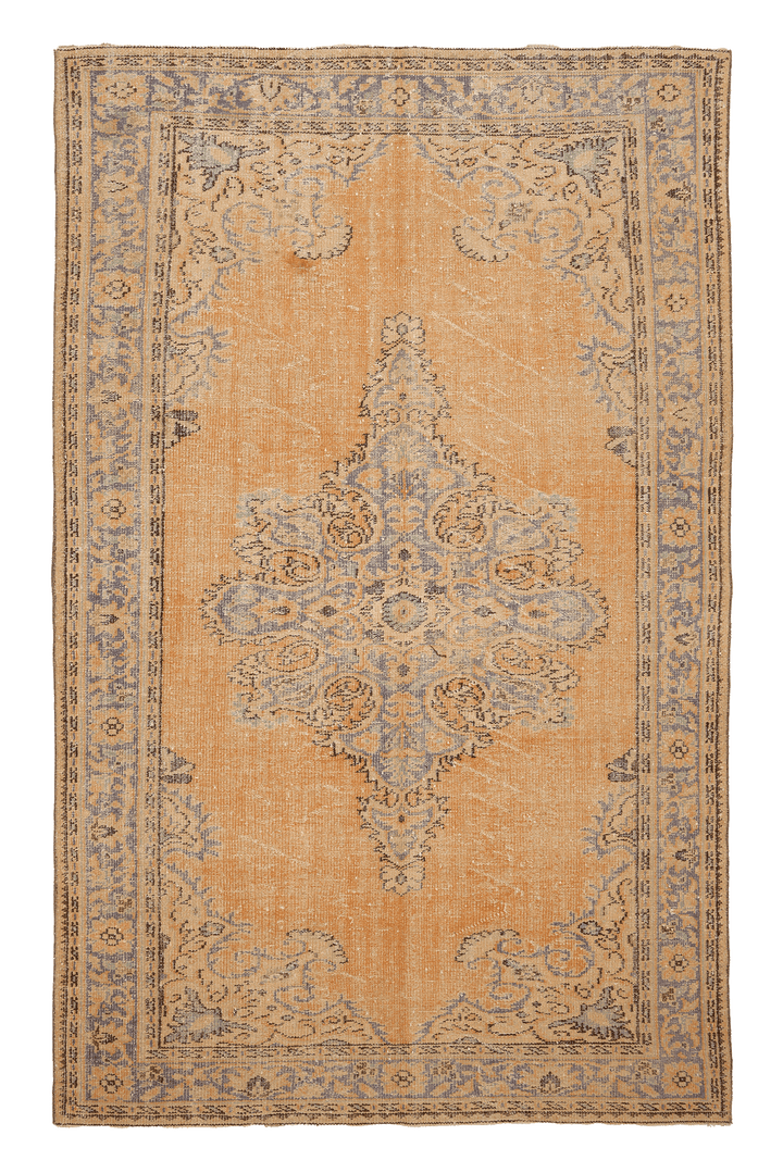 Vintage Manisa Turkish Area Rug 6x10 ft — Orange & Blue Floral