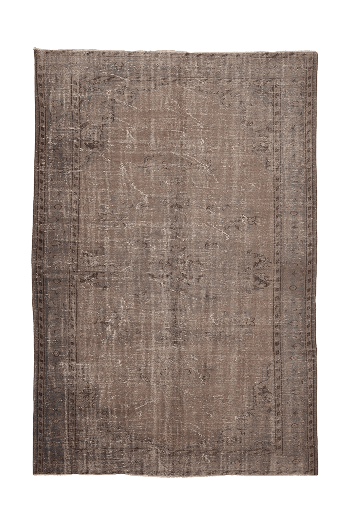 Vintage Isparta Turkish Area Rug 6x10 ft — Brown & Gray Floral