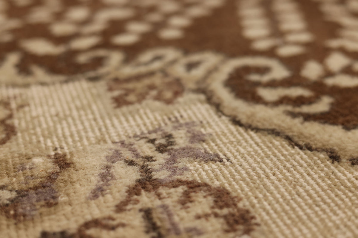 Vintage Isparta Turkish Area Rug 5x9 ft — Beige & Brown Floral (No. 37165)