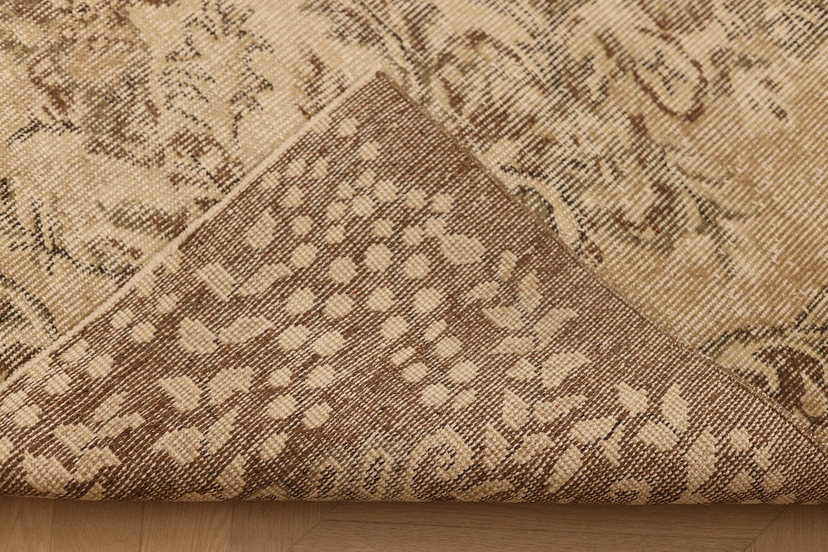 Vintage Isparta Turkish Area Rug 6x9 ft — Beige & Brown Floral