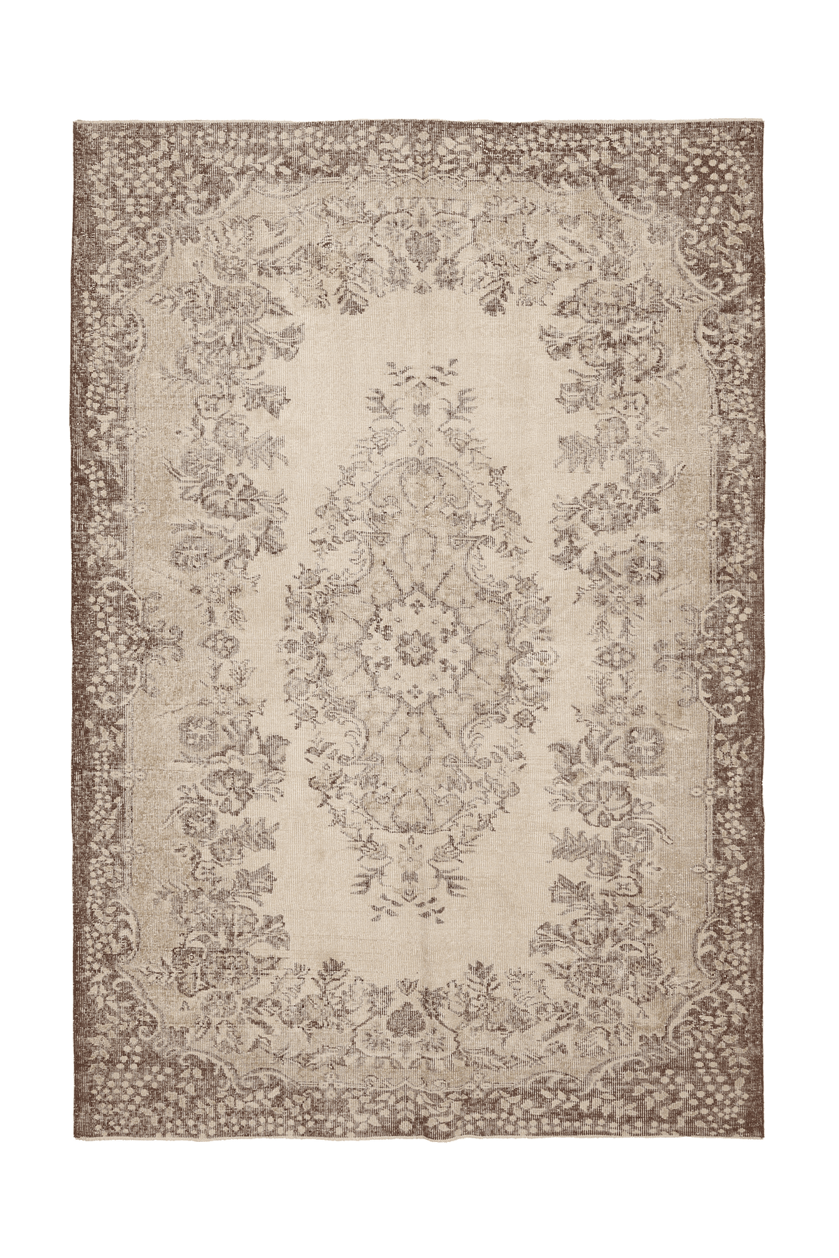 Vintage Isparta Turkish Area Rug 6x9 ft — Beige & Brown Floral