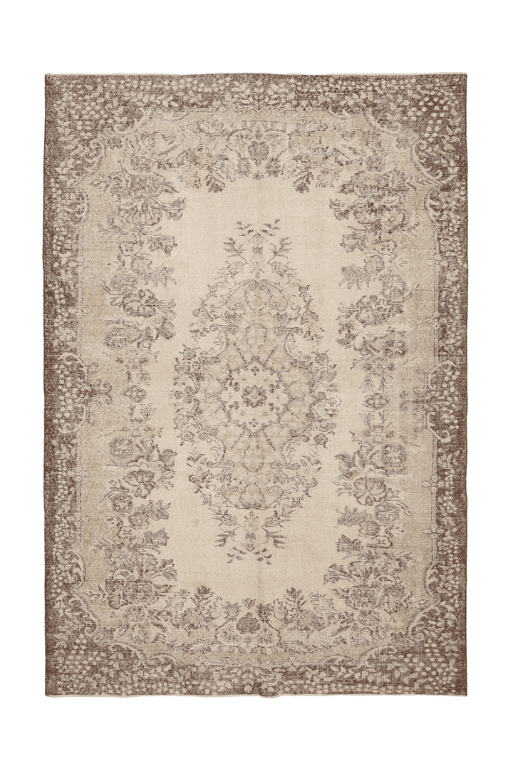 Vintage Isparta Turkish Area Rug 6x9 ft — Beige & Brown Floral