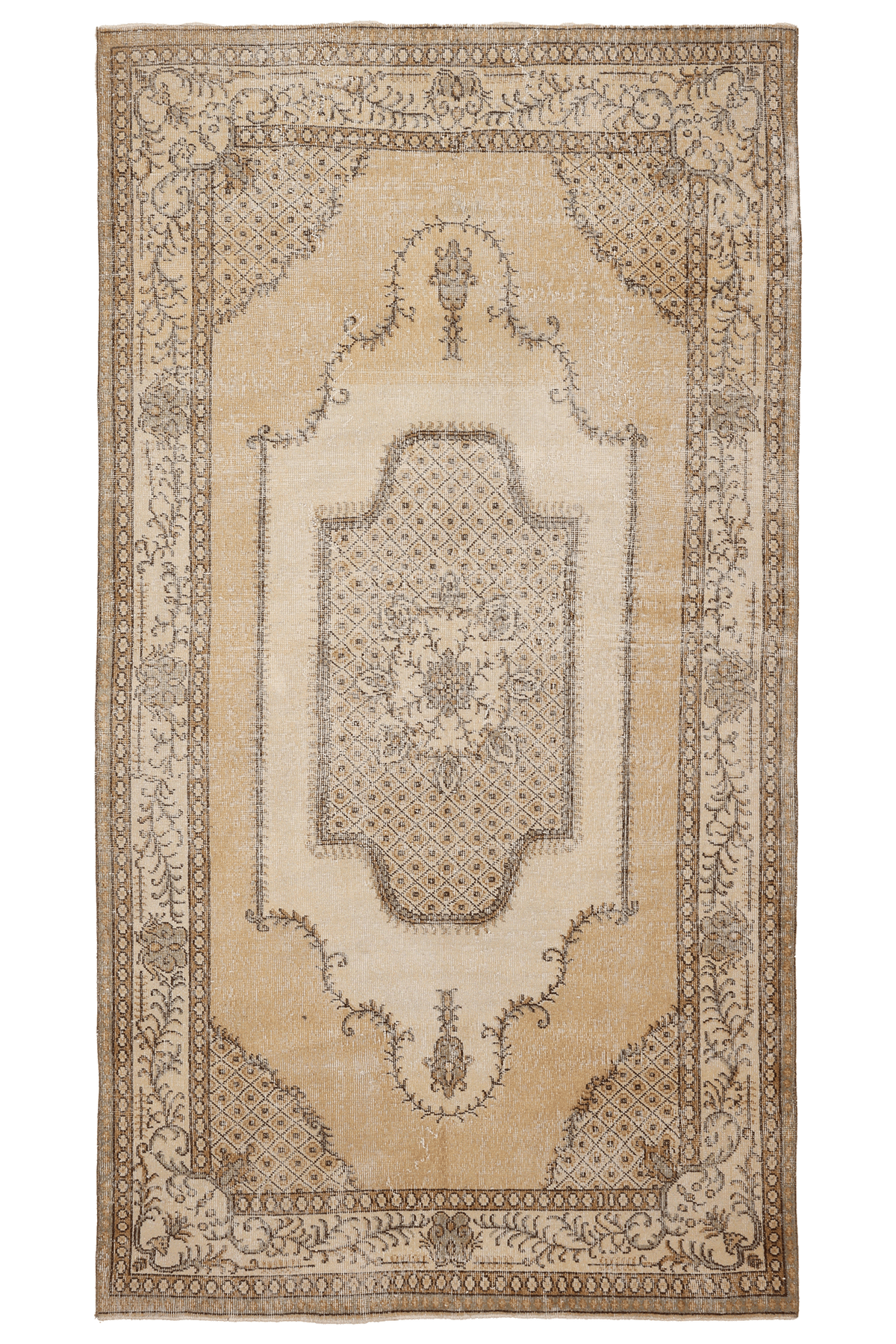 Vintage Isparta Turkish Area Rug 5x9 ft — Beige & Brown Geometric