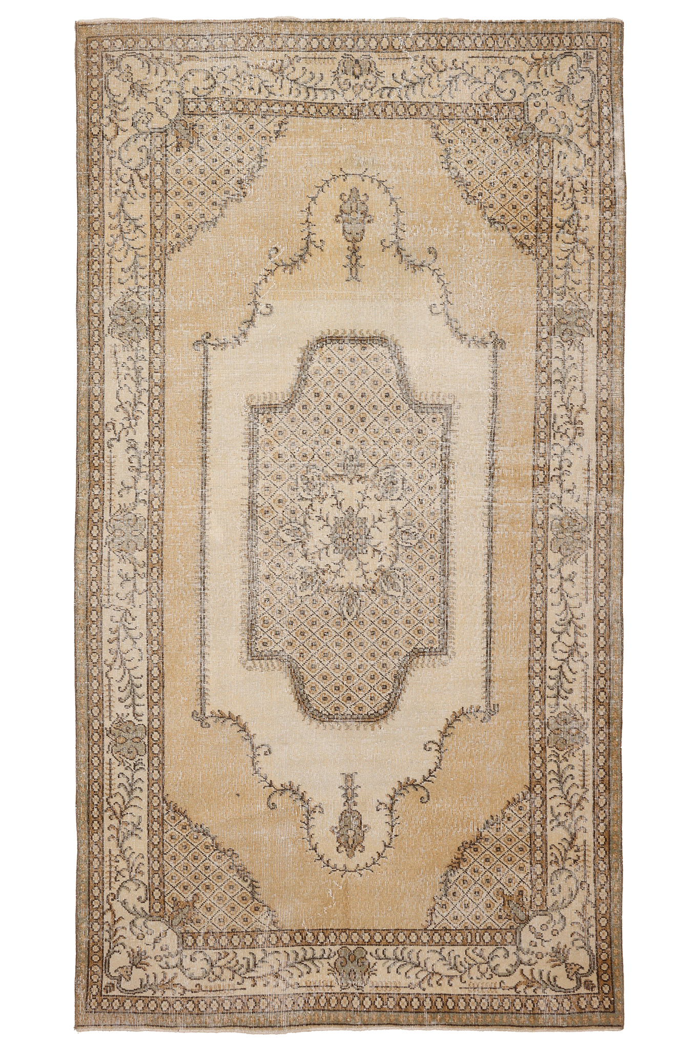 Vintage Isparta Turkish Area Rug 5x9 ft — Beige & Brown Geometric