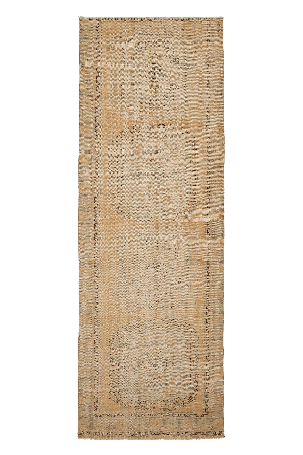 Vintage Konya Turkish Runner Rug 3x11 ft — Beige Geometric